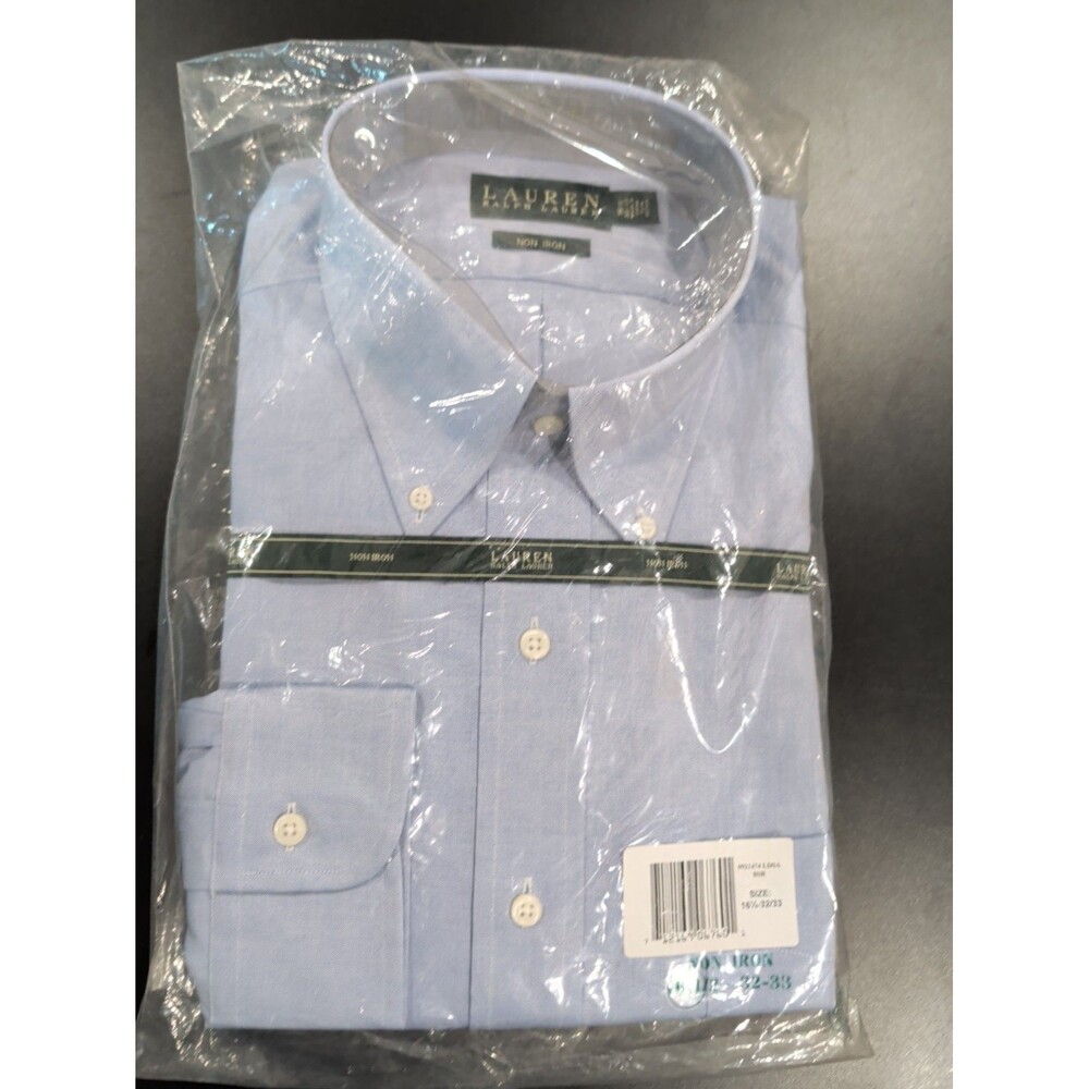 RALPH LAUREN NON IRON BLUE BUTTON DOWNS LS DRESS SHIRT MENS SIZE 16.5-32/33 NWT